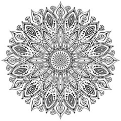 Dot mandala for acrylic painting. Spot painting point to point. Abstract design of mandala in dot paint style. Aboriginal australian ethnic round ornament black color on white background