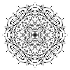 Dot mandala for acrylic painting. Spot painting point to point. Abstract design of mandala in dot paint style. Aboriginal australian ethnic round ornament black color on white background