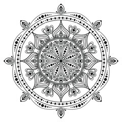 Dot mandala for acrylic painting. Spot painting point to point. Abstract design of mandala in dot paint style. Aboriginal australian ethnic round ornament black color on white background