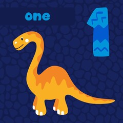 Cute dinosaurs design. Vector illustration. Number one