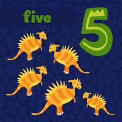 Cute dinosaurs design. Vector illustration. Number five