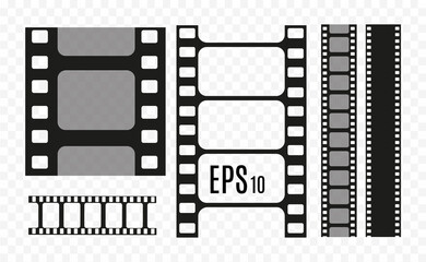 Set of film vector stripes isolated on transparent background.Film strip roll. Vector cinema background.