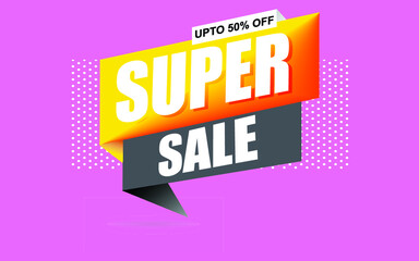 sale banner geometric style in pink background -50 off halftone style