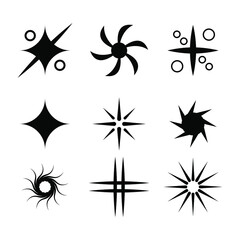 Set Black Collection Star Icons Sparkles Vector Symbols Shine Elements