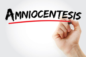Amniocentesis text with marker, medical concept background