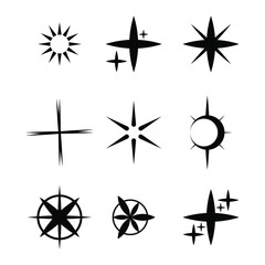 Set Black Collection Star Icons Sparkles Vector Symbols Shine Elements