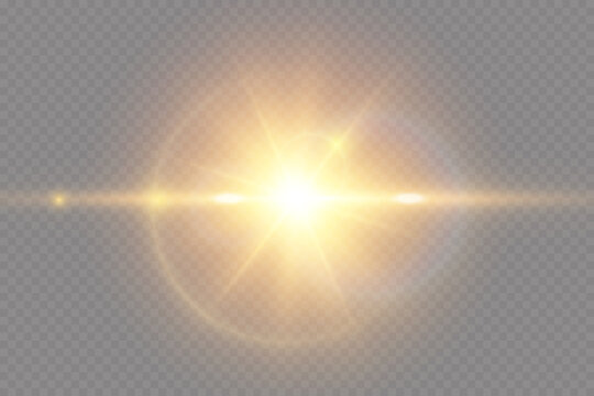  Glowing light explodes on a transparent background. with ray. Transparent shining sun, bright flash. Special lens flare light effect.