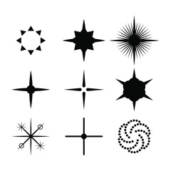 Set Black Collection Star Icons Sparkles Vector Symbols Shine Elements
