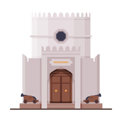 Fototapeta premium Beit Al Zubair Muscat City Architecture, Oman Country Famous Landmark, Medieval Historical Building Flat Vector Illustration