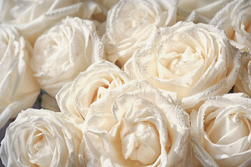 White roses background. 
Many white roses are a top view. 