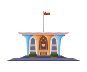 Al Alam Muscat City Architecture, Oman Country Famous Landmark, Historical Building Flat Vector Illustration