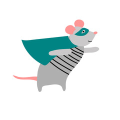 vector mouse cute cat baby.super hero child cartoon character. Modern simple illustration for paper clothes on white.