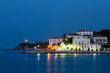 Fototapeta na wymiar Partial view of the port of Spetses, at Spetses island, in Argosaronic gulf, near Athens, Greece.