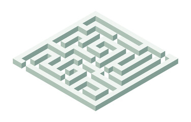 Vector isometric maze. Green isometric 3d labyrinth on white background. Vector Illustration