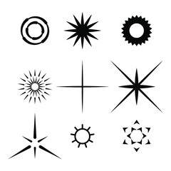 Fototapeta premium Set Black Collection Star Icons Sparkles Vector Symbols Shine Elements