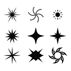 Set Black Collection Star Icons Sparkles Vector Symbols Shine Elements