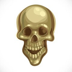 Ancient terrible bronze skull isolated on white background