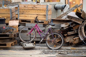 Old rusty and broken bicycle