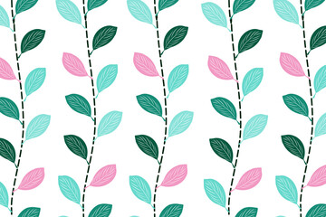 Violet basil branch vector seamless pattern. Connected cooking herb branches with dashed line. Hand drawn illustration for print design, wallpaper, cover, wrapping paper, fabric, textile
