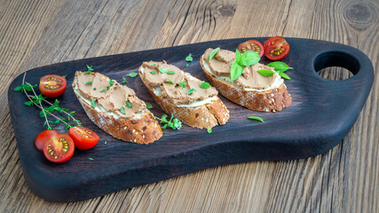 open sandwiches with butter and turkey liver pate