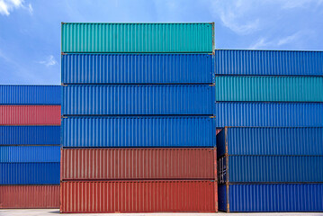 Container port for international maritime transport. Cargo freight ship for import and export, transport.