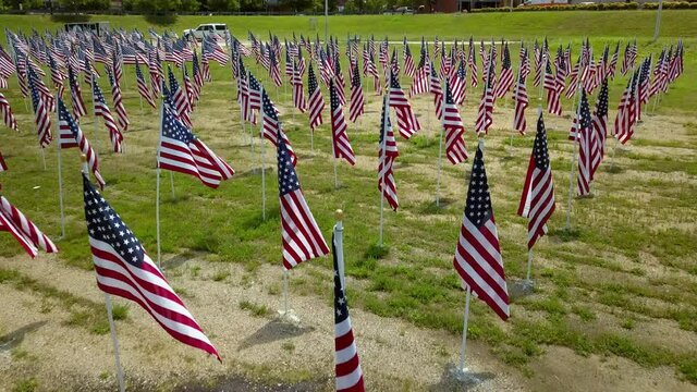 Aerial Sea of US Flags, July 4, Independence Day, Memorial Day, Veteran's Day