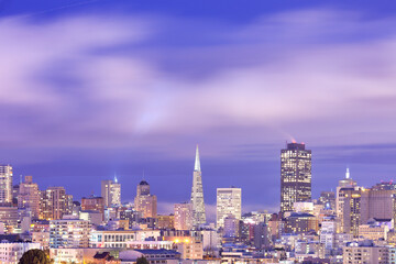 Fototapeta na wymiar Downtown skyline of San Francisco at night, California, United States.