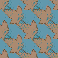 Geometric maple leaves seamless pattern on blue background.Autumn leaf wallpaper.