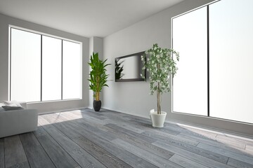 modern room with sofa,TV and plants interior design. 3D illustration