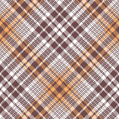 Tartan plaid pattern. Tweed fabric. Seamless check plaid in taupe brown, orange, white for coat, jacket, blanket, throw, duvet cover, or other modern spring autumn glen design.