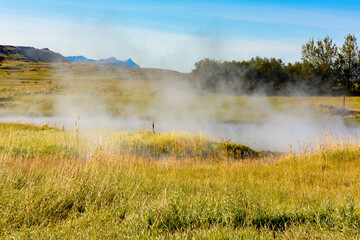 Nature of Deildartunguhver, a hot spring in Reykholtsdalur, Iceland