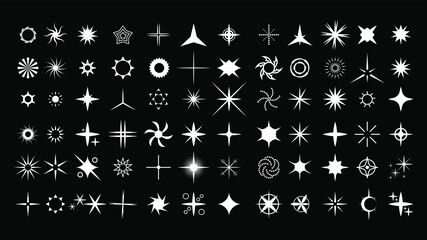 Set White Collection Star Icons Sparkles Vector Symbols Shine Elements