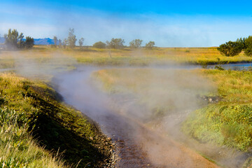 Nature of Deildartunguhver, a hot spring in Reykholtsdalur, Iceland