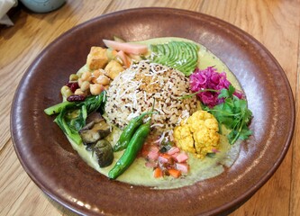 Vegan dish, Green curry with Quinoa and lots of vegetables
