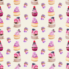 seamless pattern with pink cupcakes