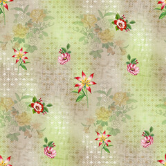 Seamless pattern of Summer spring flowers with hand stroke and texture background