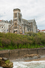 Obraz premium Church of Santa Eugenia in Biarritz by the sea