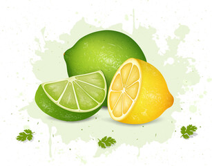 Green and yellow lemon - vector illustration