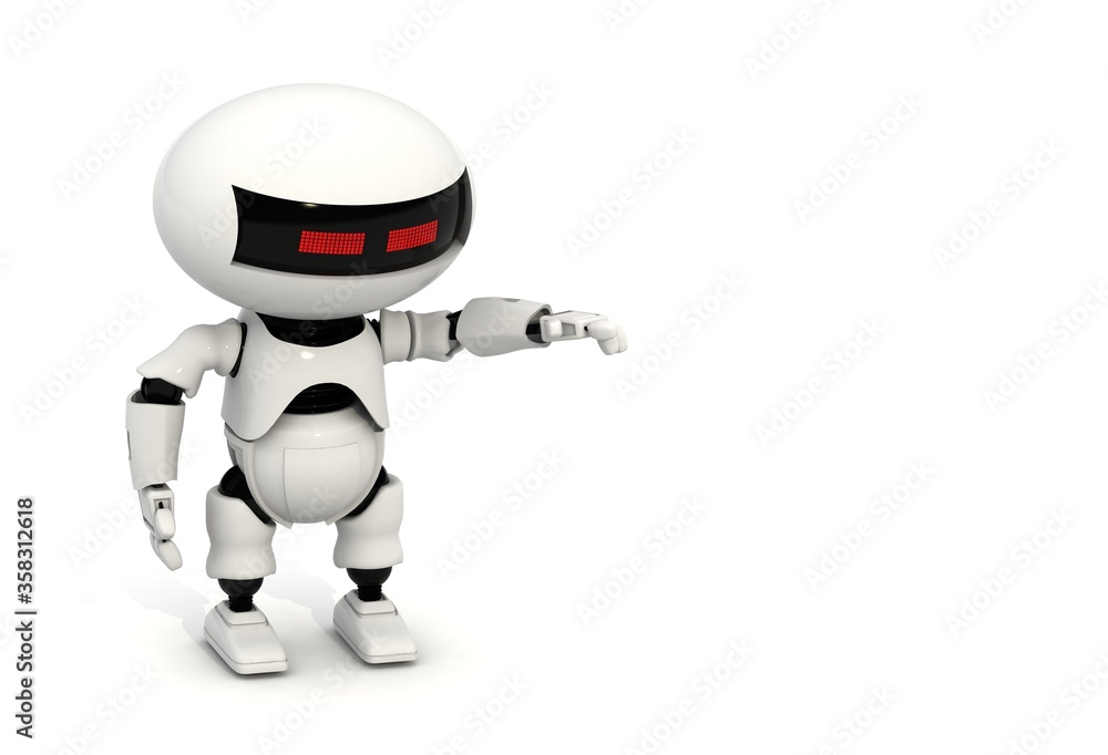 Poster robot 3d rendering illustration on white background. droid 3d rendering. technic science and futuris