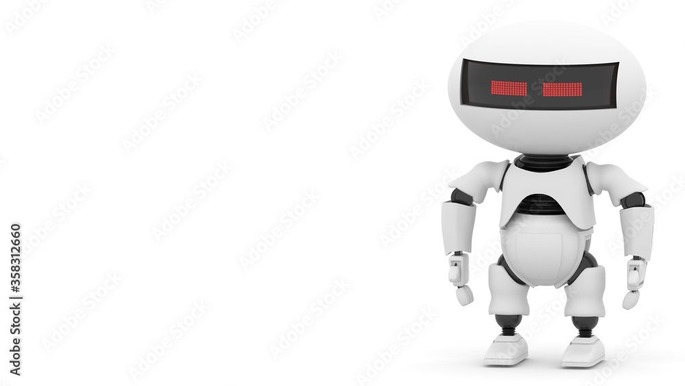 Poster robot 3d rendering illustration on white background. droid 3d rendering. technic science and futuris