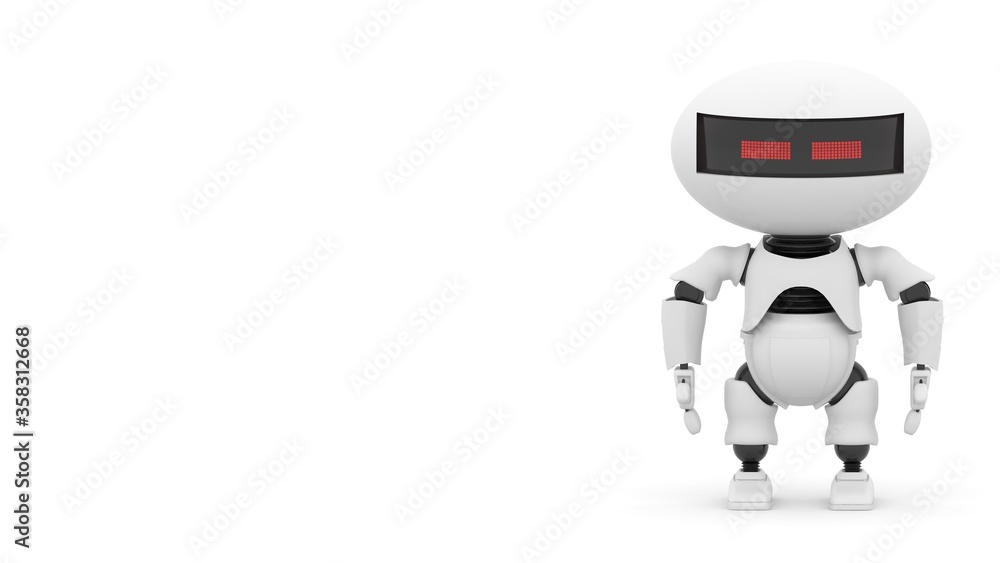Poster robot 3d rendering illustration on white background. droid 3d rendering. technic science and futuris
