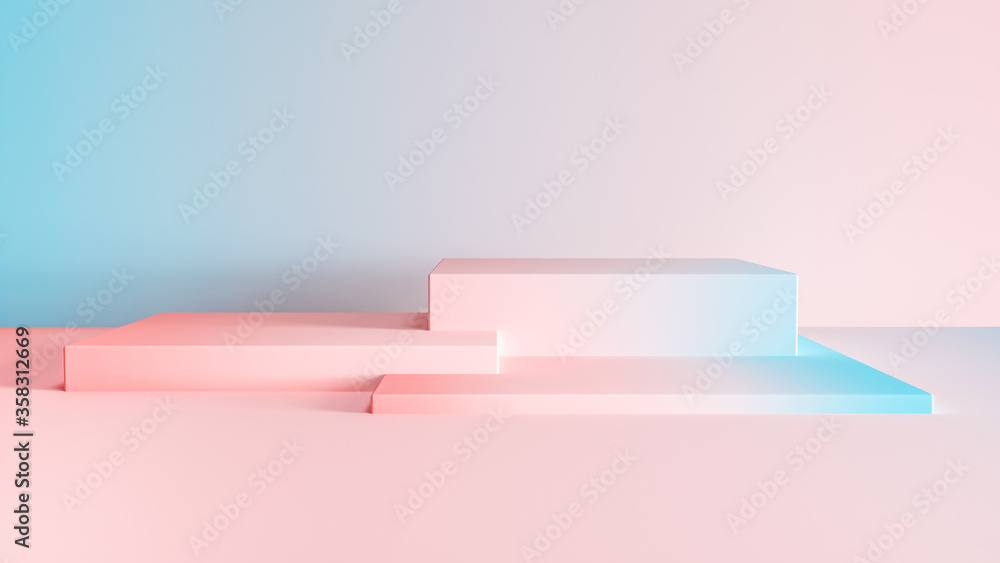 Poster 3d rendered gradient cubes in soft pastel colors. geometric shapes composition with empty space for 