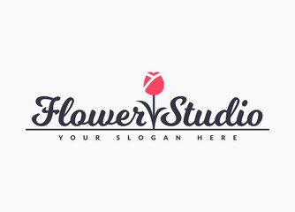 Flower studio logo. Vector emblem.