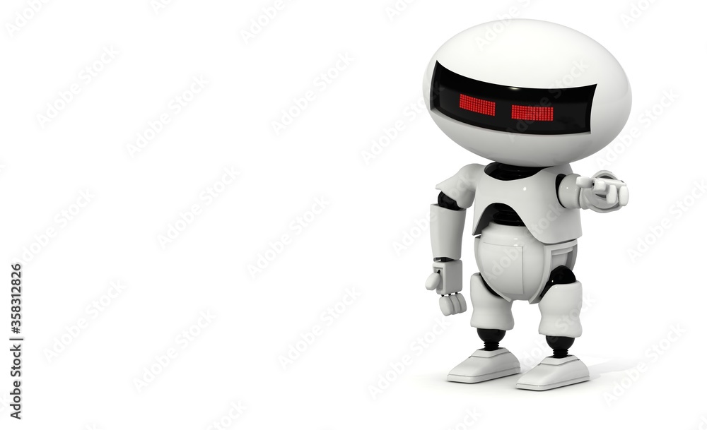 Poster robot 3d rendering illustration on white background. droid 3d rendering. technic science and futuris