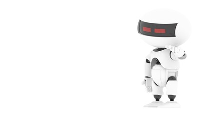 Robot 3d rendering illustration on white background. Droid 3d rendering. Technic science and futuristic background.