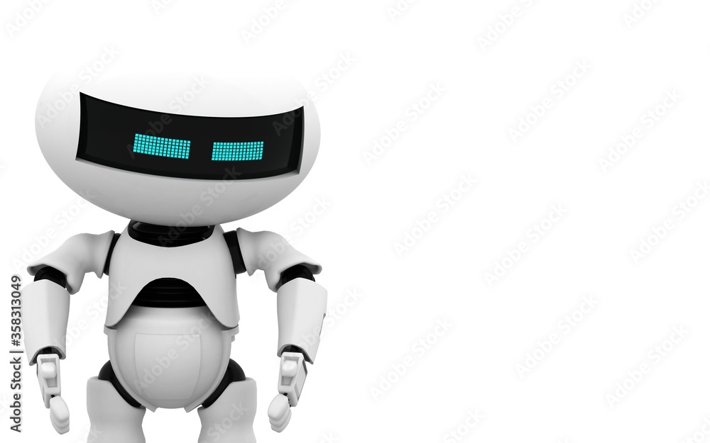 Poster robot 3d rendering illustration on white background. droid 3d rendering. technic science and futuris