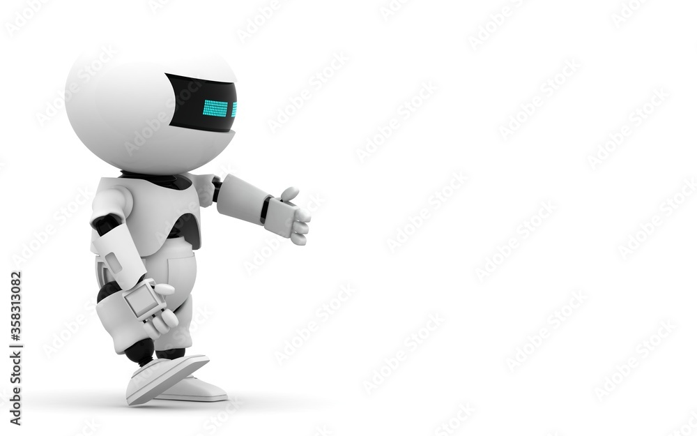 Poster robot 3d rendering illustration on white background. droid 3d rendering. technic science and futuris