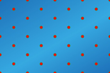 Blue gradient background with many red dots.