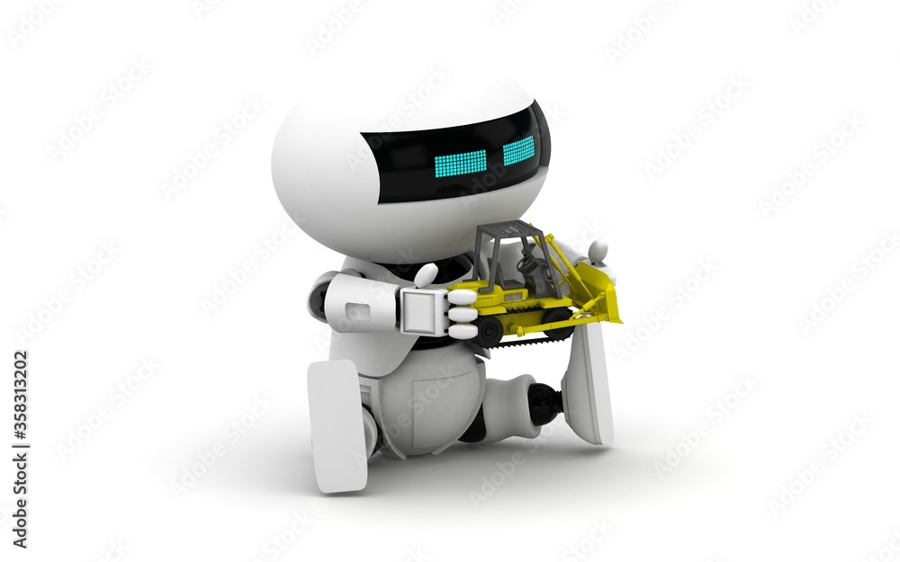 Fototapete robot 3d rendering illustration on white background. droid 3d rendering. technic science and futuris