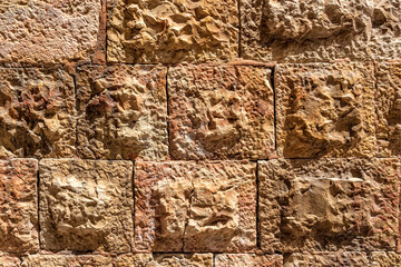 View of surface of the stone wall of the masonry of Jerusalem stones